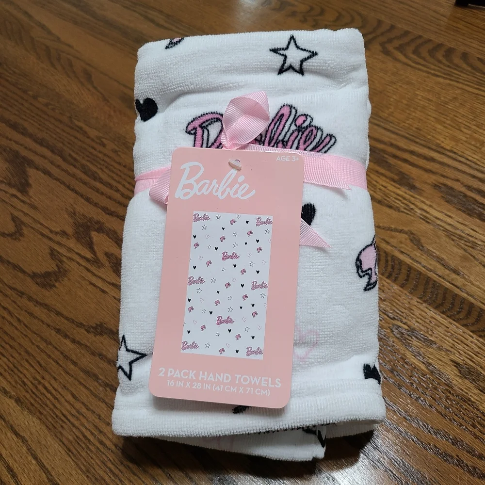 Barbie Pink and White 2 Pack Hand Towels